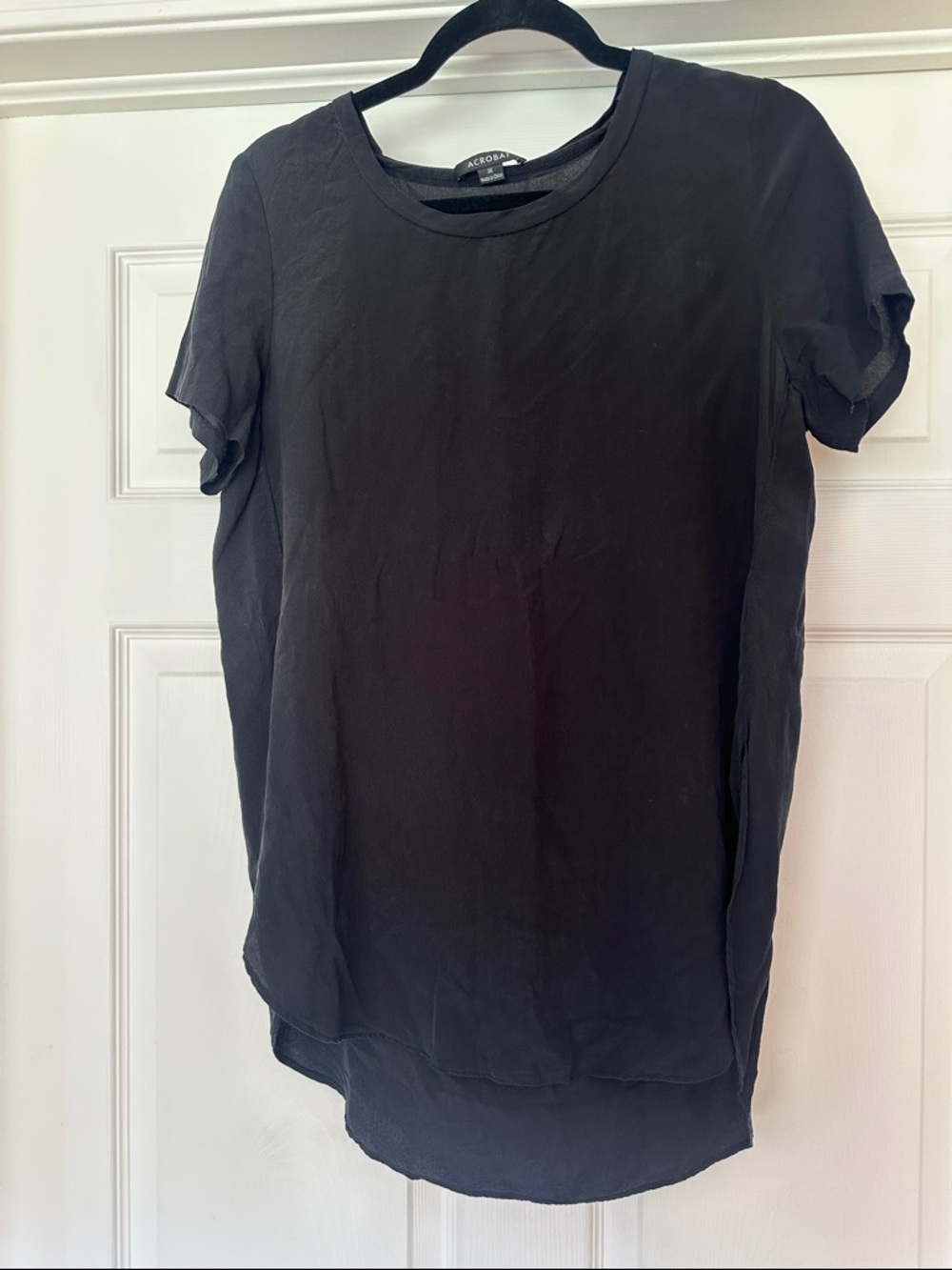 Acrobat 100% Silk Black Short Sleeve Draped High Low Tee - Picture 3 of 7